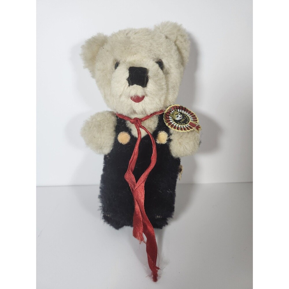 Vintage Shanghai Doll Factory Mohair Teddy Bear 7" With Tag Glass Eyes